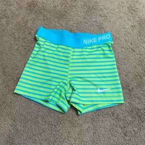 Nike Pro Spandex | Color: Neon Green/Blue | Size M